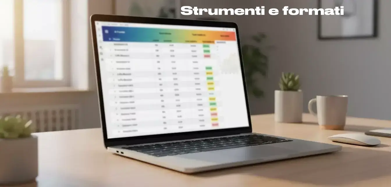 Schermata di foglio di calcolo con colonne organizzate per il tracking