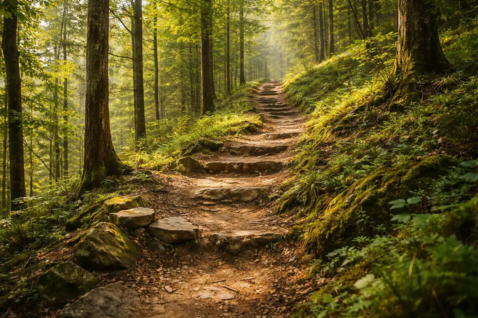 Sentiero in salita nella natura che simboleggia un percorso graduale di recupero