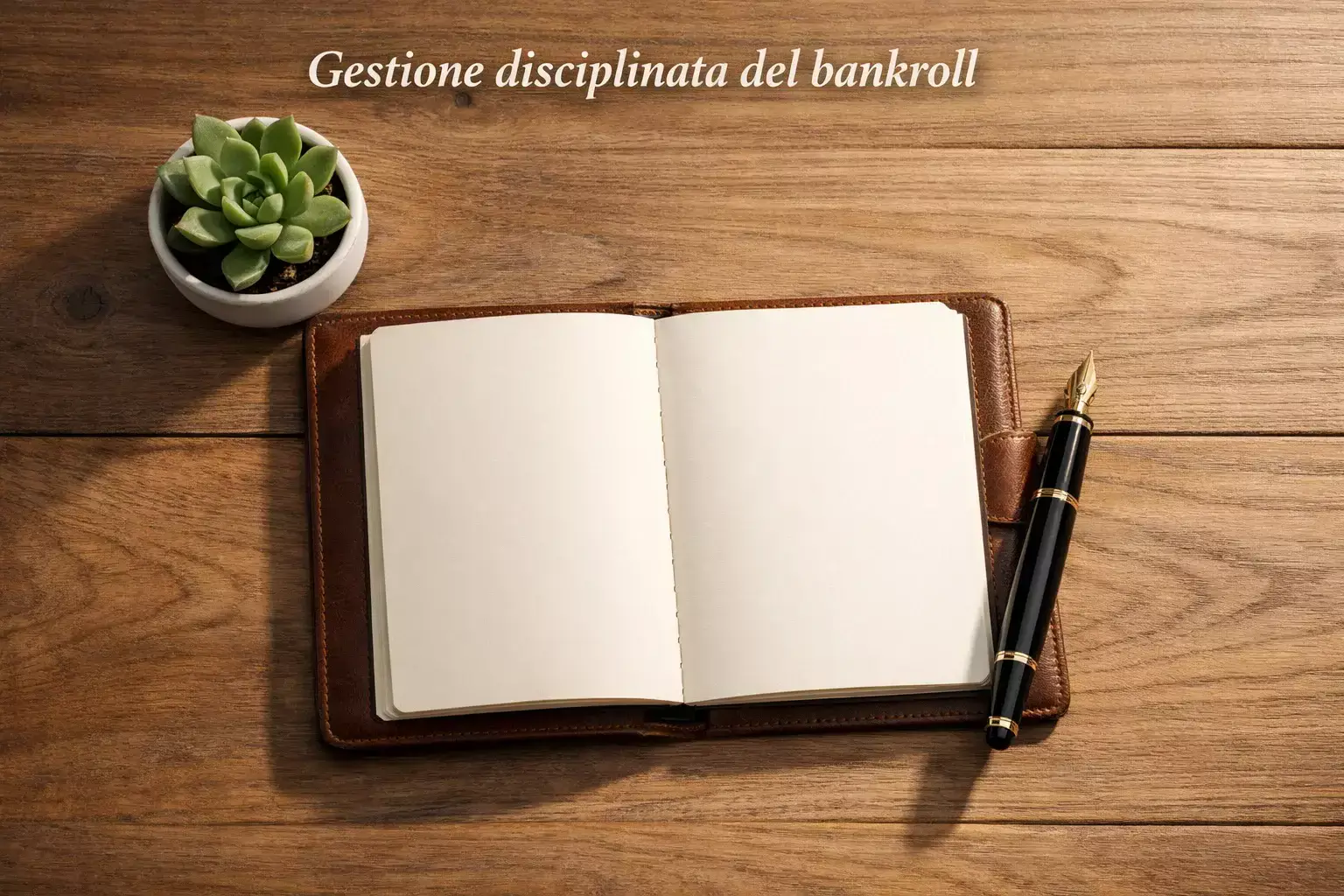 Scrivania organizzata con blocco note e penna per la gestione del capitale