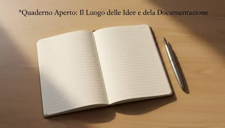 Quaderno aperto con penna su scrivania ordinata