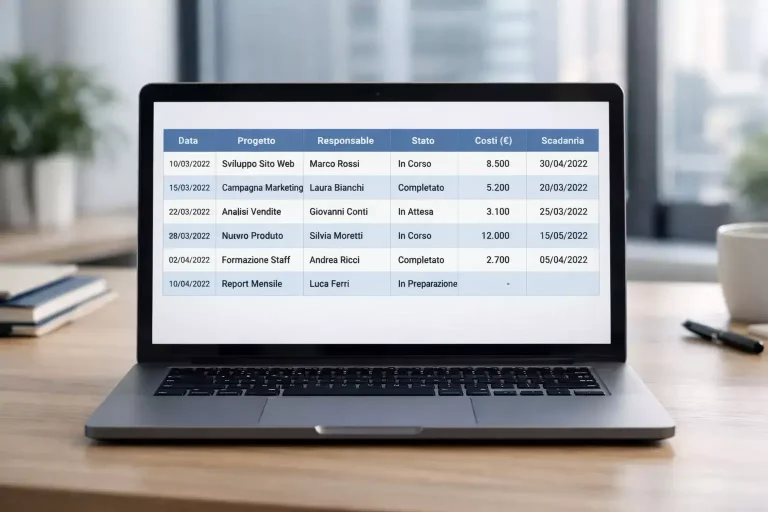 Foglio di calcolo con celle organizzate e dati strutturati