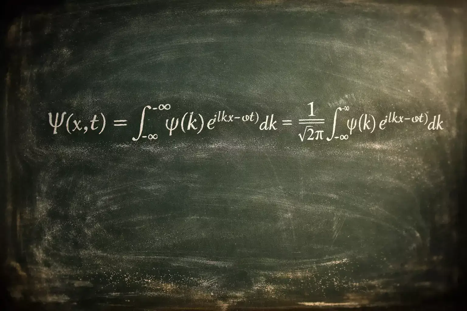 Formula matematica scritta su una lavagna con gesso bianco