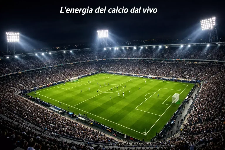 Stadio illuminato durante una partita serale con atmosfera elettrizzante
