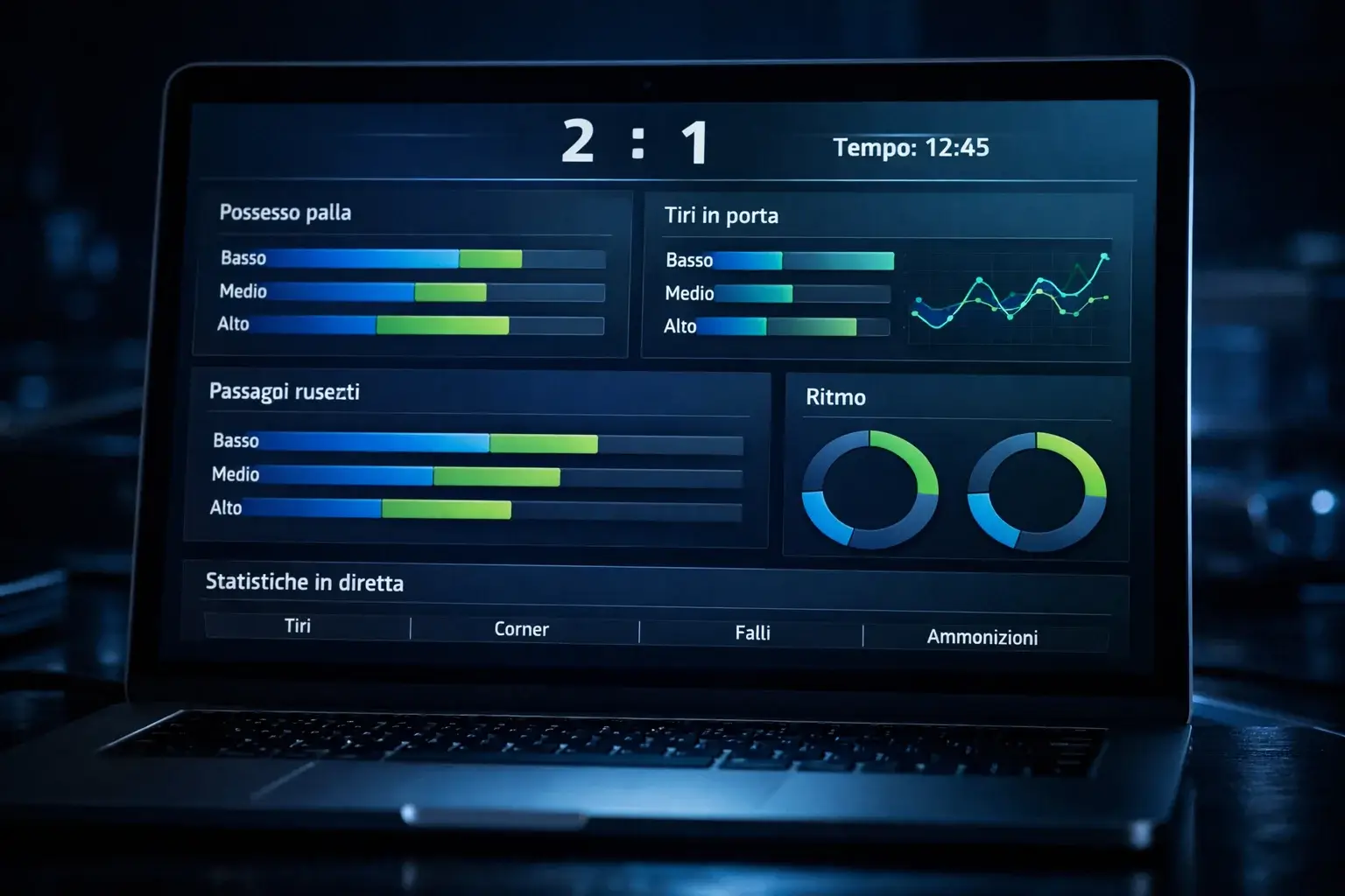 Dashboard con statistiche e dati in tempo reale su schermo