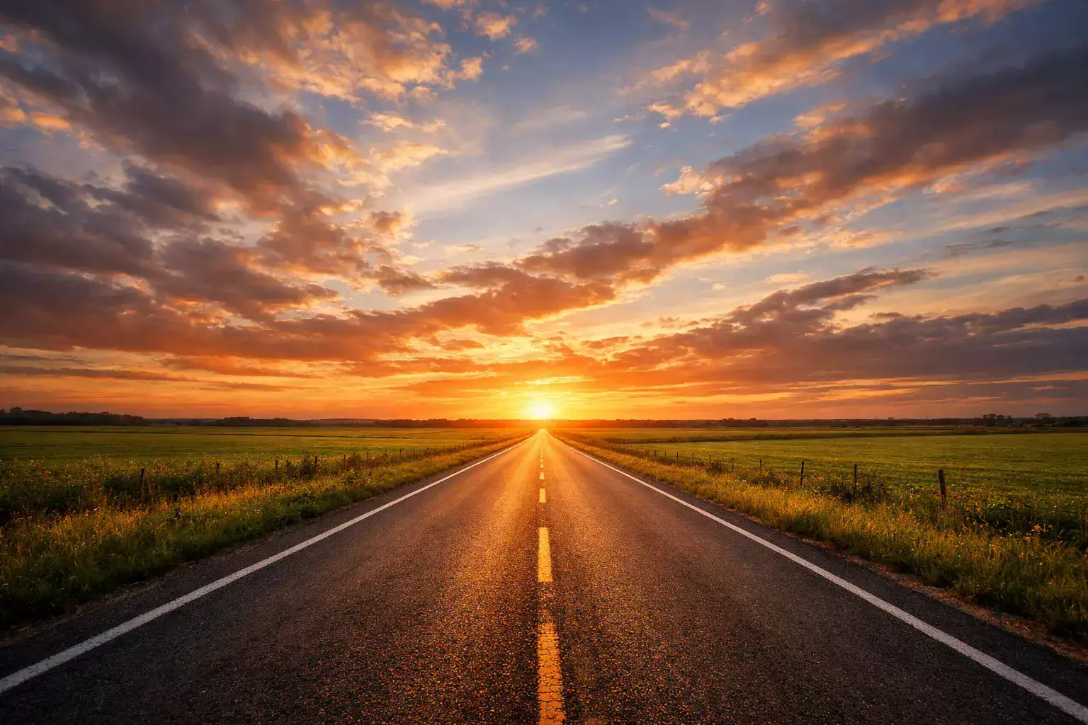 Strada lunga e dritta che si perde all'orizzonte simbolo di pazienza e percorso