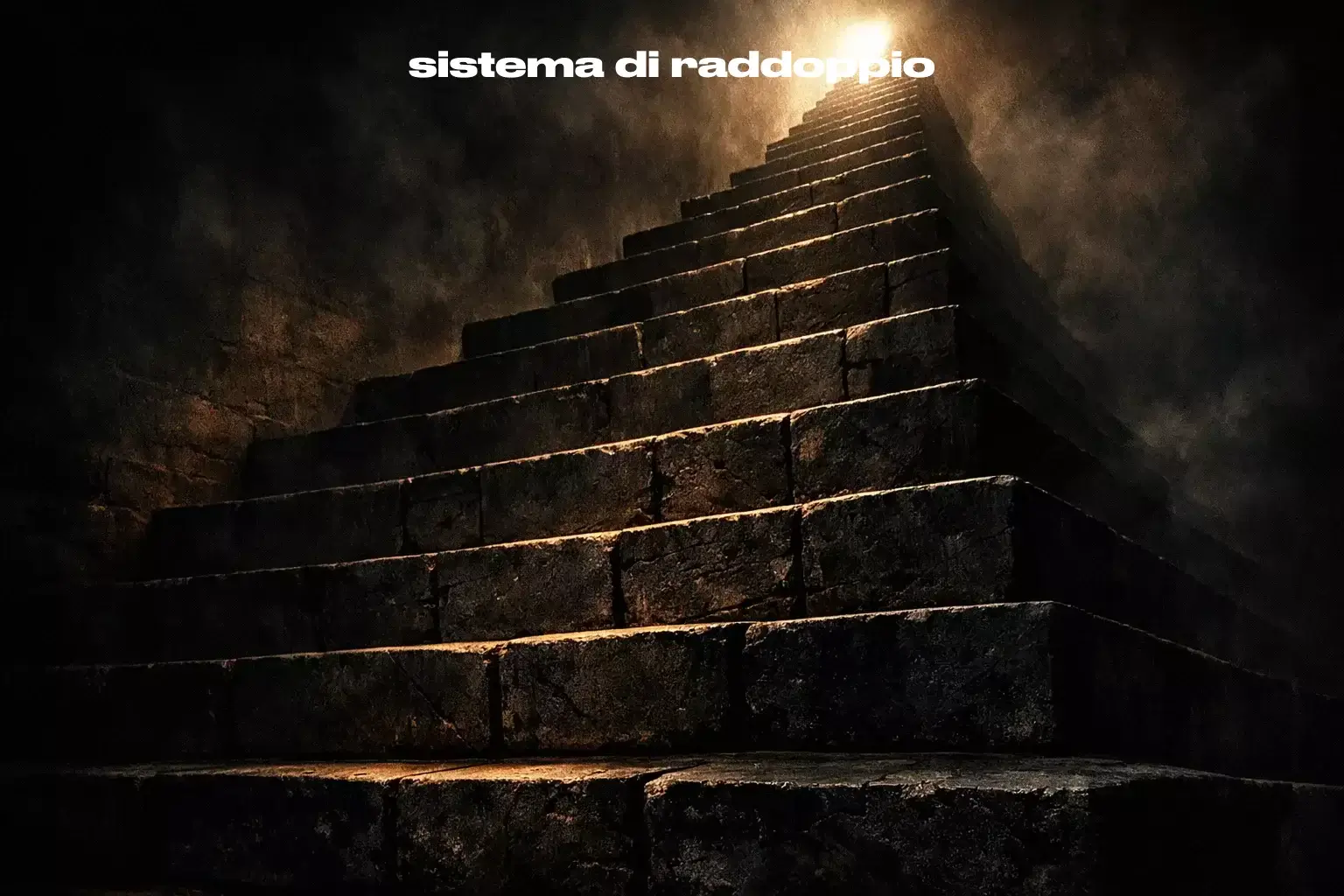 Scala che sale ripidamente verso l'alto con gradini sempre più grandi