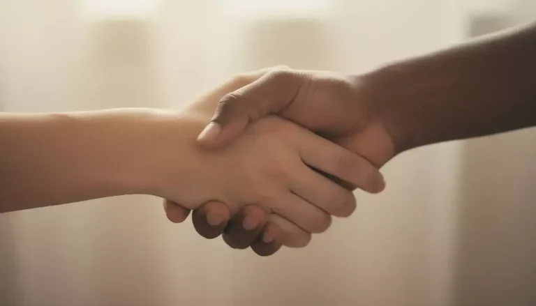 Mani che si stringono in gesto di supporto e aiuto