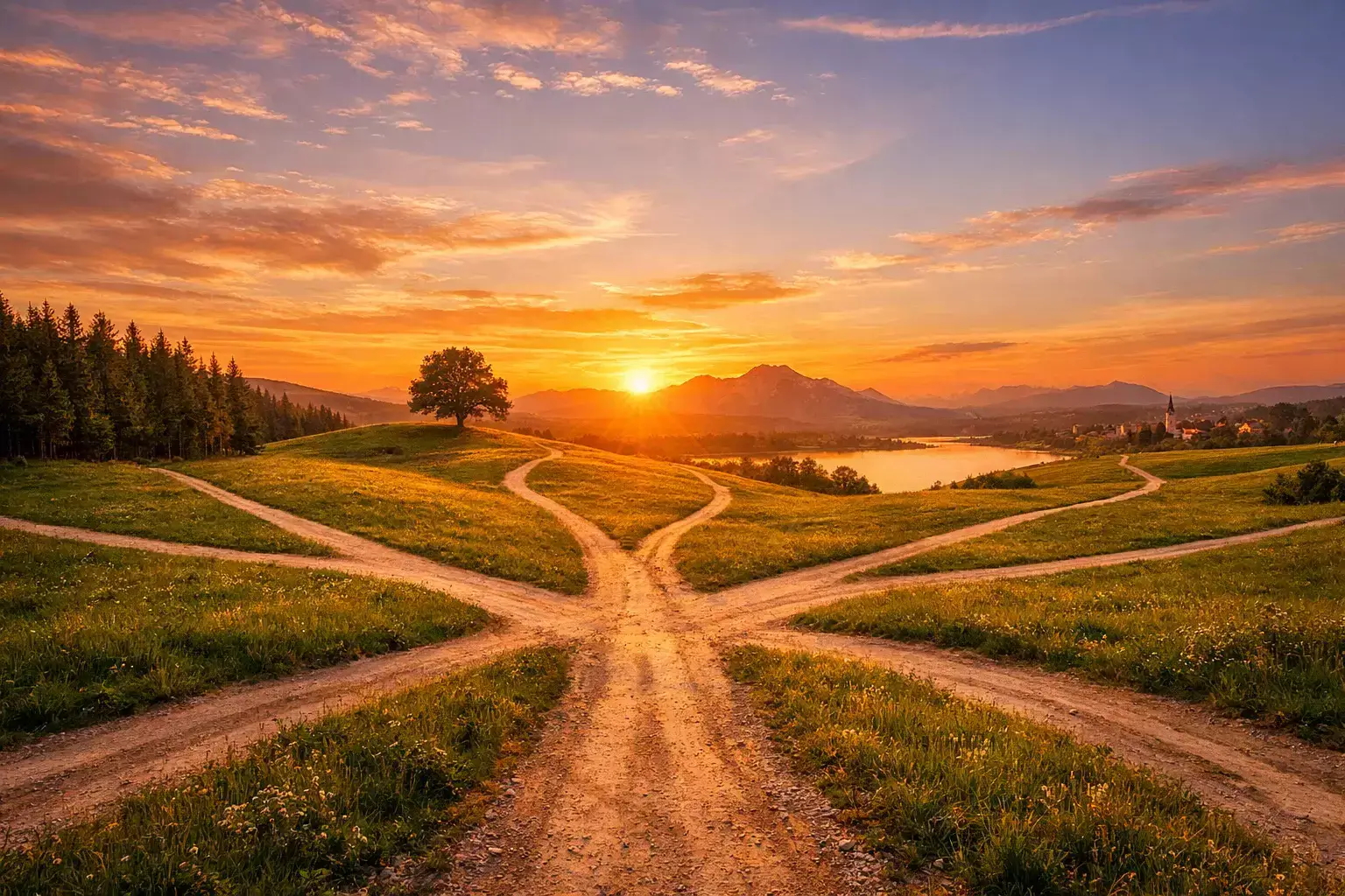 Percorso flessibile con multiple direzioni possibili in un paesaggio aperto