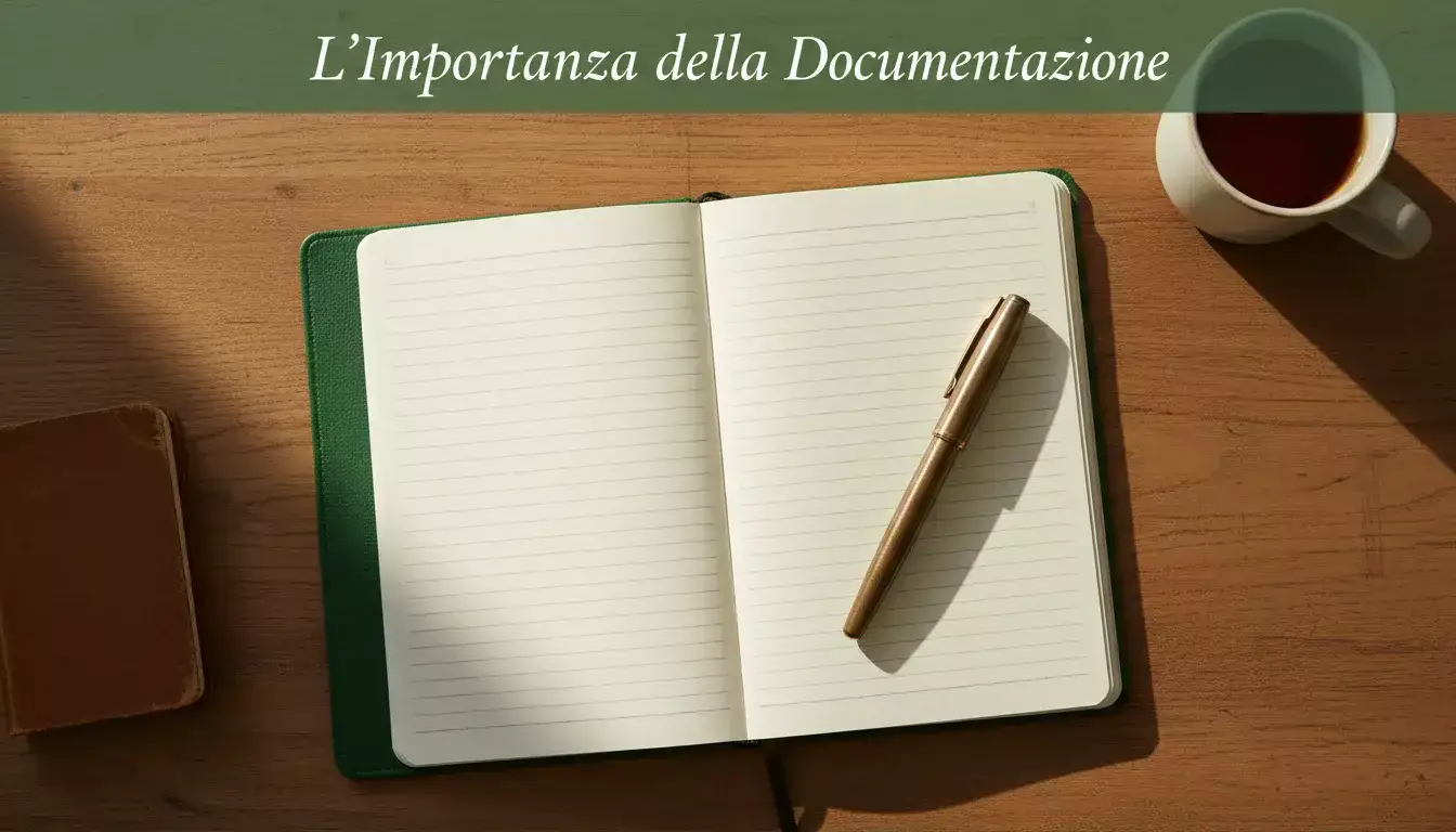 Quaderno aperto con penna che rappresenta l'importanza di tenere traccia